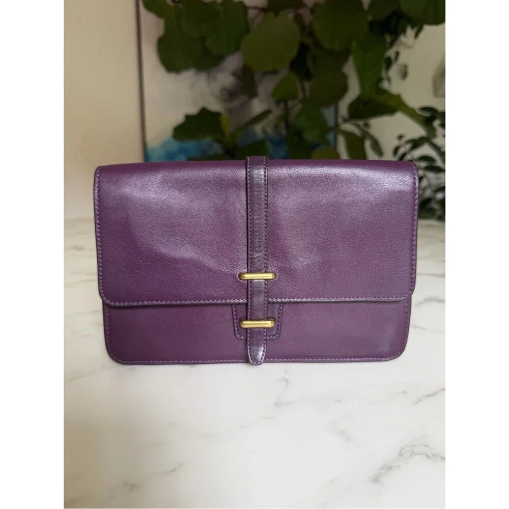 COACH LEGACY LEATHER SLIM CLUTCH BRASS BLACK VIOLET PURPLE F50509 Crossbody Bag